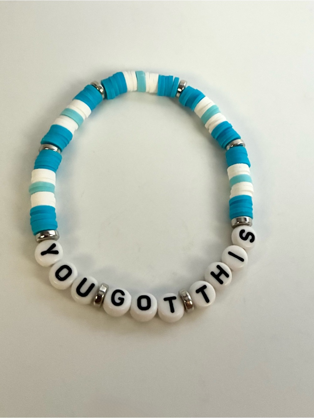 You Got This Blue & White Beaded Stretch Bracelet